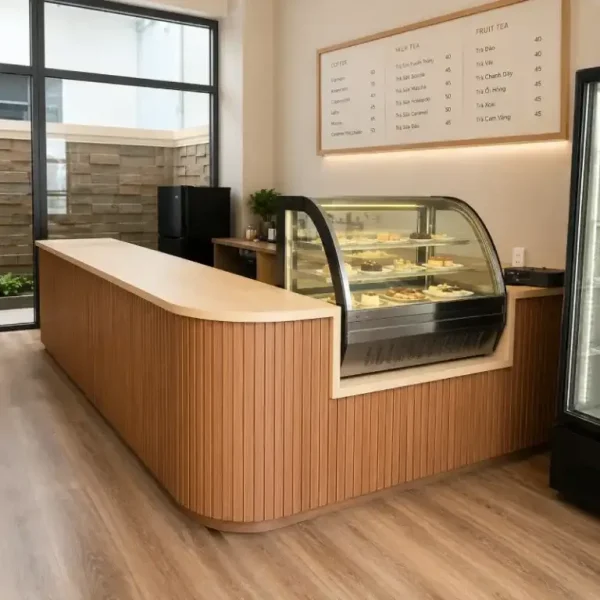 Các mẫu quầy pha chế chữ L bằng nhựa cho quán cafe/trà sữa