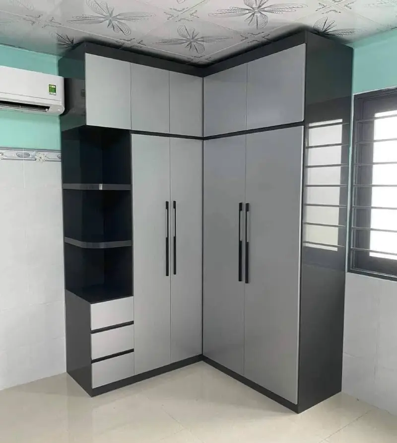 Tủ quần áo chữ L 2 x 2 cánh 1 kệ kịch trần nhựa Đài Loan HĐ-TAL02