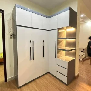 Tủ quần áo chữ L 3 x 1 cánh 1 kệ có LED kịch trần nhựa Đài Loan HĐ-TAL01