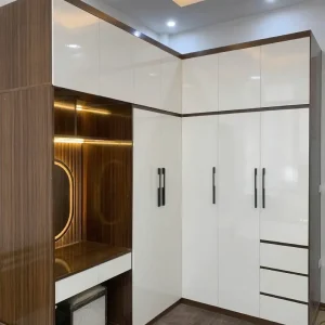 Tủ quần áo chữ L 3 x 2 cánh liền bàn trang điểm kịch trần nhựa Đài Loan HĐ-TAL03